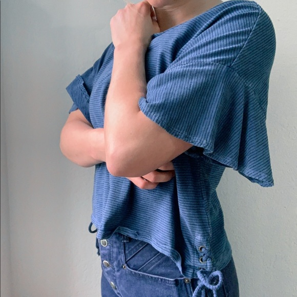 Lucky Brand Tops - Lucky Brand Blue Striped Crop Short Sleeve Top